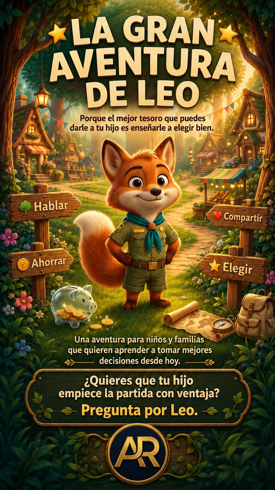 Póster de La gran aventura de Leo con el monograma AR